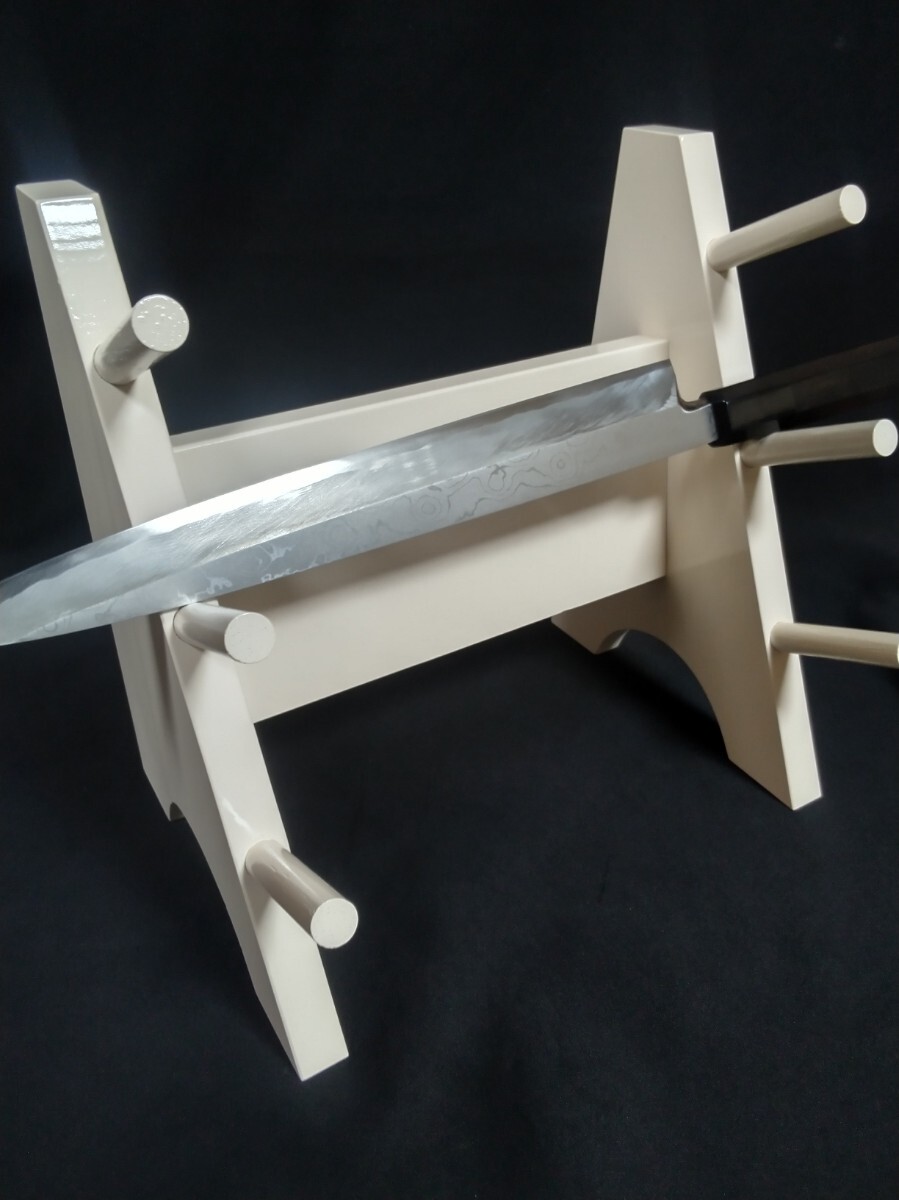 城山刃物製作所(堺業務用刃物メーカー直売)木製包丁掛け(3本)白ウレタン塗り仕様拍卖