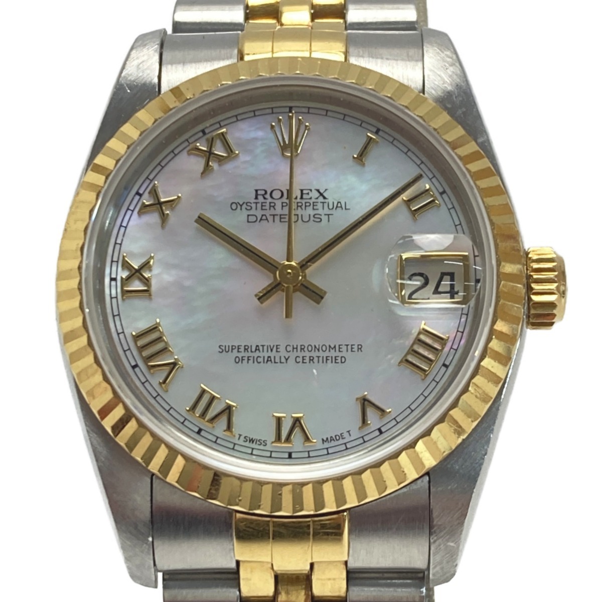 ☆☆ ROLEX ロレックス デイトジャスト S番 ローマ K18 68273NR シェル文字盤 自動巻き ボーイズ 腕時計 やや傷や汚れあり拍卖