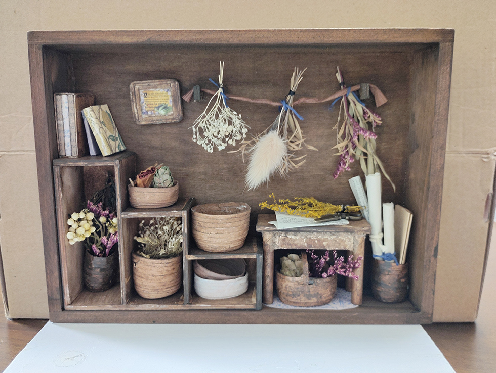 ::ハンドメイド::小さなドライフラワー屋さん * ミニチュア * アンティーク * 送料無料 * 1点物!::拍卖