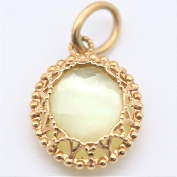 アガット K10 リバーシブル チャーム カルセドニー クォーツ ネックレス トップ ペンダント レモンチャーム拍卖