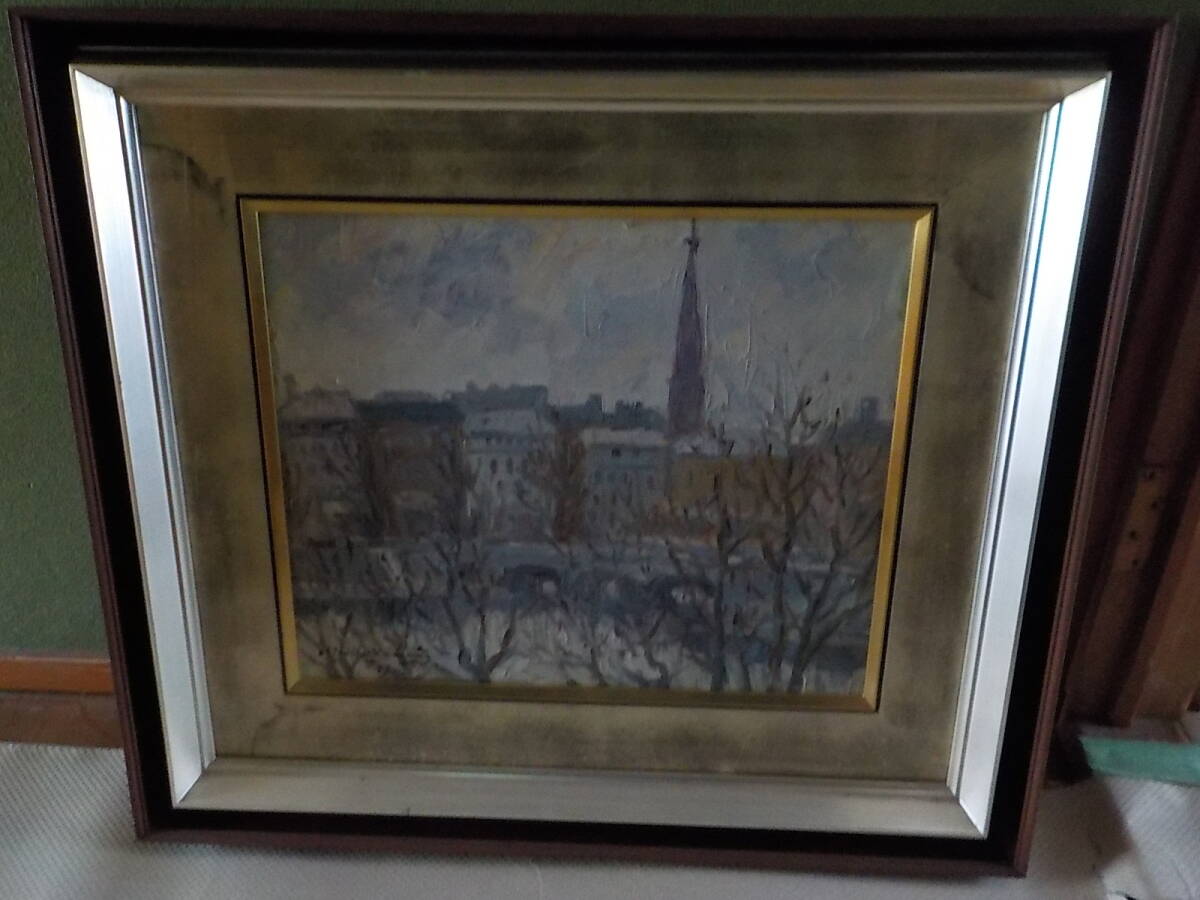 山田新一油彩画【冬のハンブルグ】 真作 佐伯祐三 アマン・ジャン 個人保管品 稀有レア 貴重 洋画 直筆サイン入拍卖