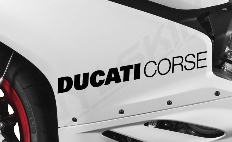 送料無料 DUCATI CORSE Motorbike Decal Sticker ドゥカティ ステッカー シール デカール バイク 365mm x 38mm ブラック 2枚セット拍卖