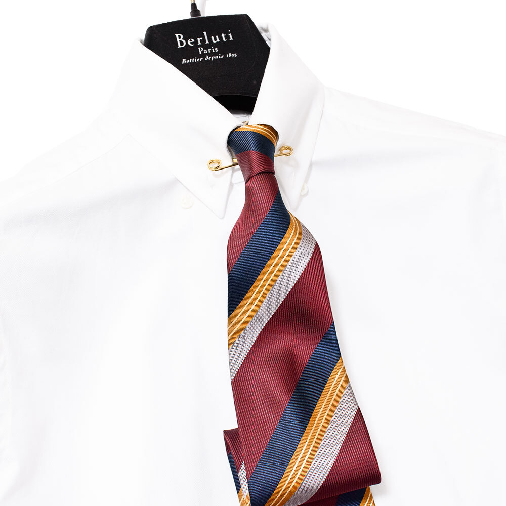 定番アメトラの銘品 Stuart Kent スチュアートケント レジメンタル ネクタイ ワインレッド×ネイビー×イエロー 日本製拍卖