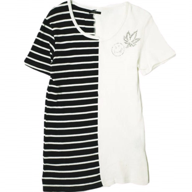 STUD MUFFIN スタッドマフィン 日本製 ボーダー&ラインストーン ドッキングサーマルTシャツ 614-02836 3 ブラック/ホワイト 半袖 ワッフル拍卖