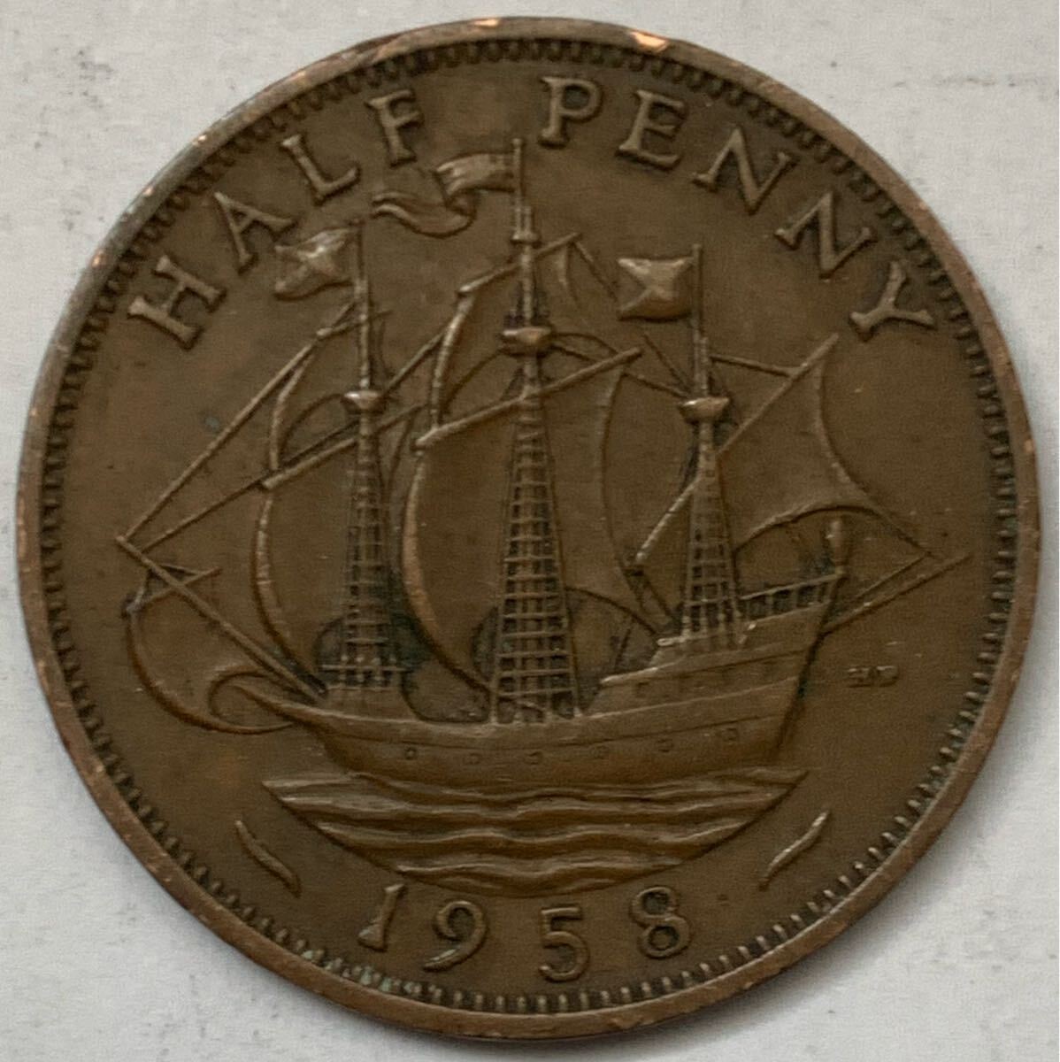 海外コイン イギリス ハーフペニー 1958年 エリザベス2世拍卖