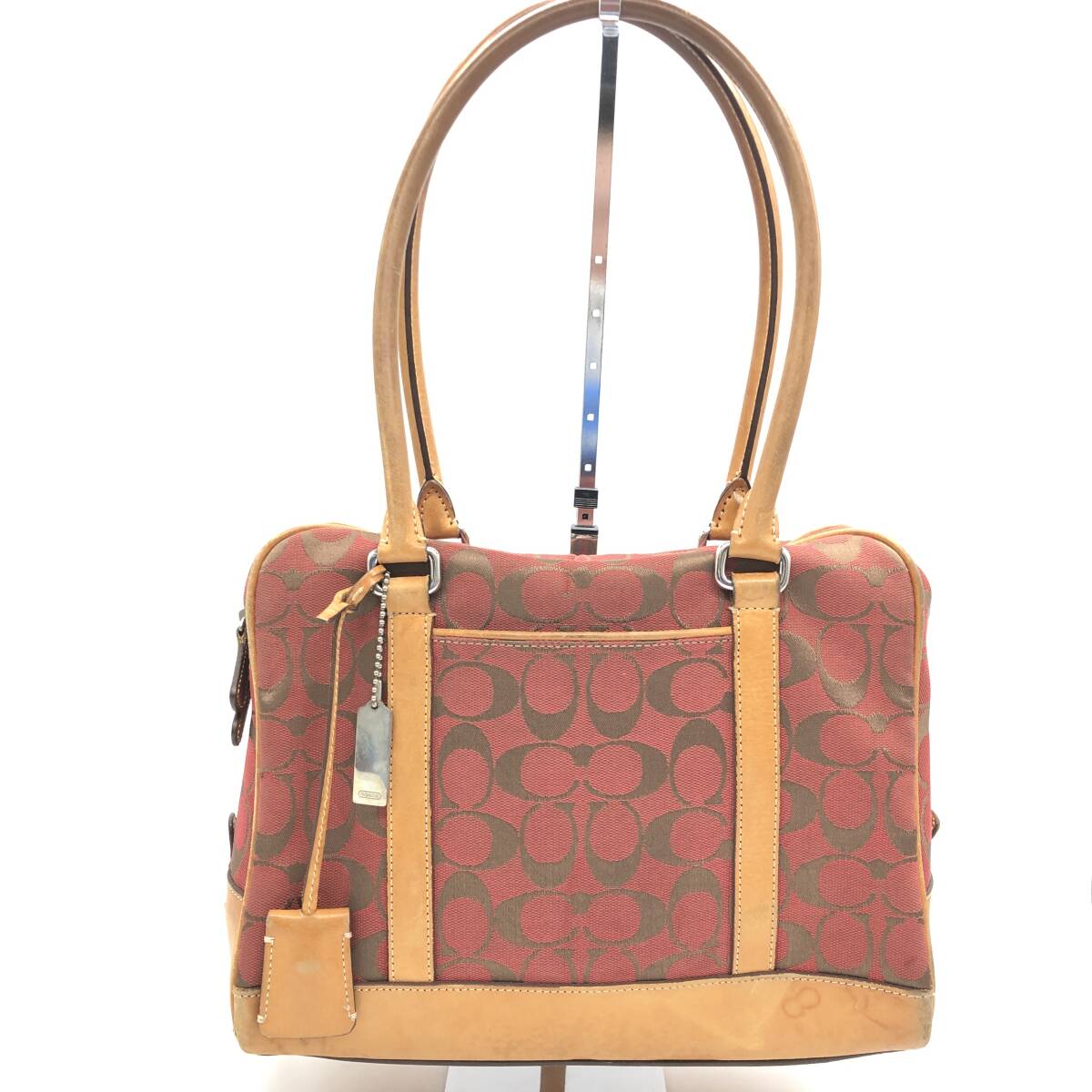 【保管品】COACH コーチ シグネチャー ハンドバッグ ボストンバッグ レッド系 キャンバス レザー 6097 / io-4629-sw拍卖