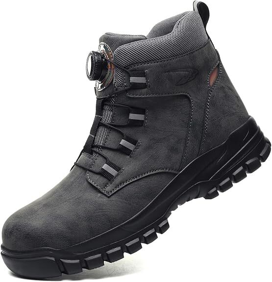 安全靴 防水 メンズ ワークブーツ 作業靴 ハイカット 軽量 ダイヤル 鋼先芯 セーフティシューズ グレー サイズ:26.5cm拍卖