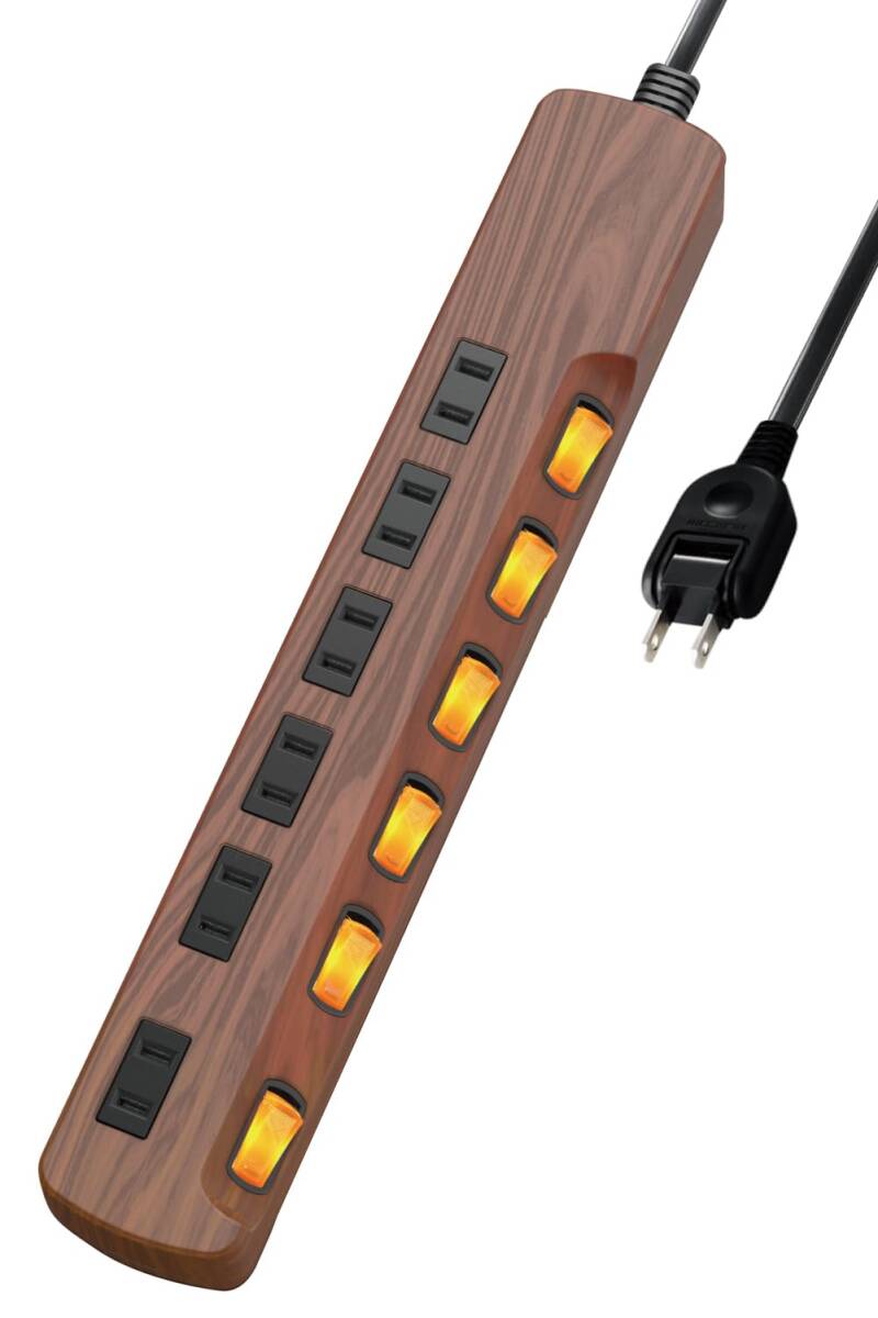 エレコム 電源タップ 雷ガード 個別スイッチ ほこりシャッター付 6個口 木目調 1m ウォルナット ECT-1310W拍卖