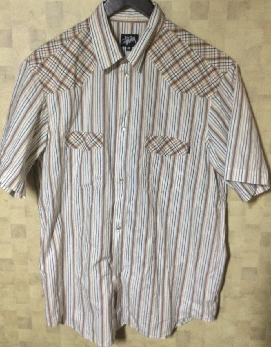 USA製 ステューシー STUSSY 半袖ウエスタンシャツ ストライプ チェック オールド 00's XL拍卖