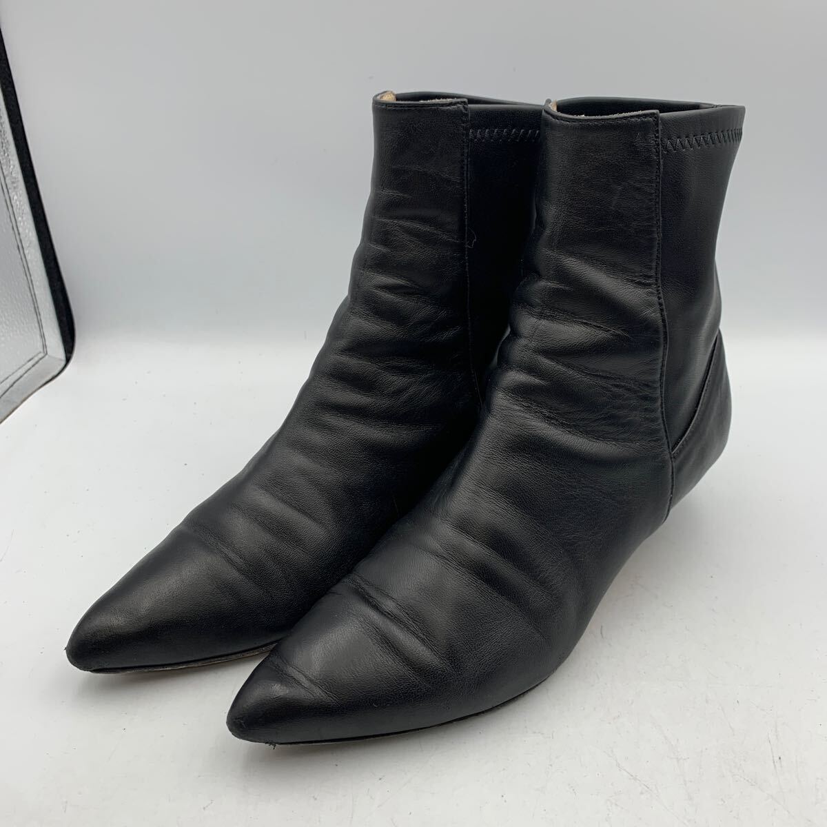O623Y FABIO RUSCONI ファビオルスコーニ レディース ショートブーツ 38 約 24cm ブラック レザー イタリア製拍卖