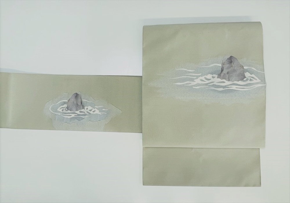 花とら●リサイクル帯 名古屋帯 綴れ 灰 岩 250407拍卖