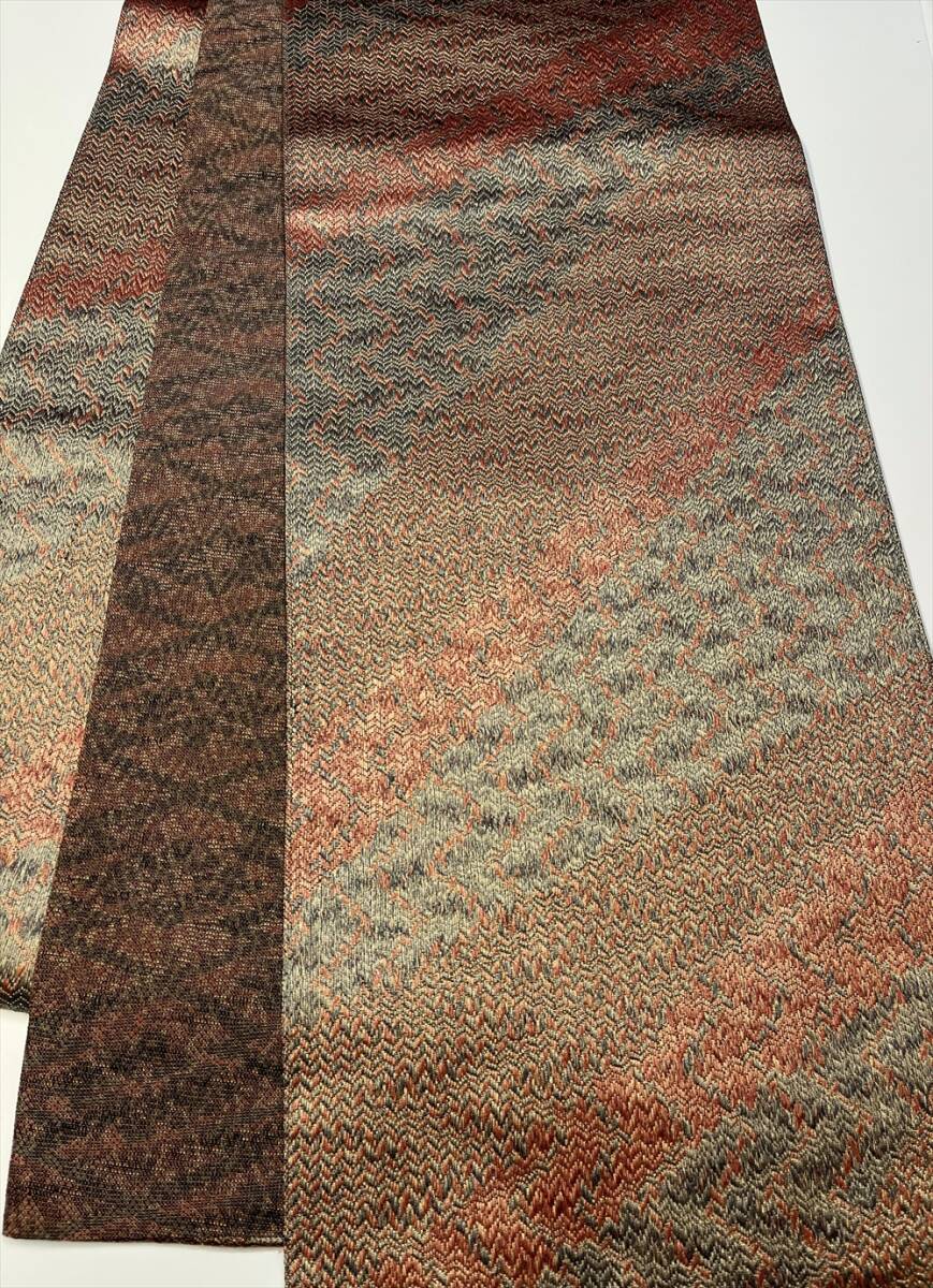 花とら●リサイクル帯 袋帯 茶系 本場筑前博多織 美品 全通 250408拍卖