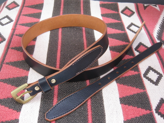 ★牛ヌメ革 茶芯 オイルレザー スマートレンジャーベルト 幅35ミリ ブラック ハンドシュリンク仕上げ★ ハンドメイド アメカジ拍卖