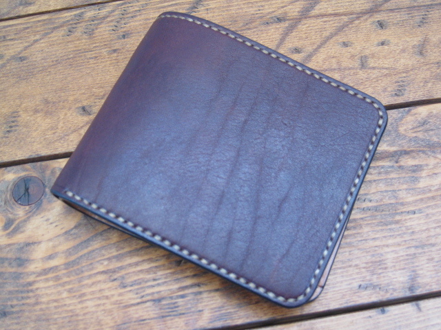 ★牛ショルダーレザーショートウォレット こげ茶 ダークブラウン★ 手縫い アメカジ ハンドメイド バイカー拍卖