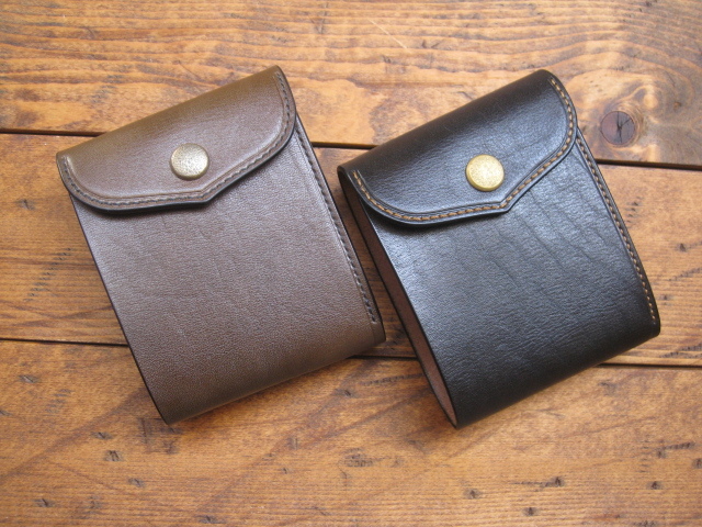 ★馬ヌメ革 ホースレザー ショートウォレット オリーブ 深緑 茶芯★ 財布 総手縫い ハンドメイド拍卖