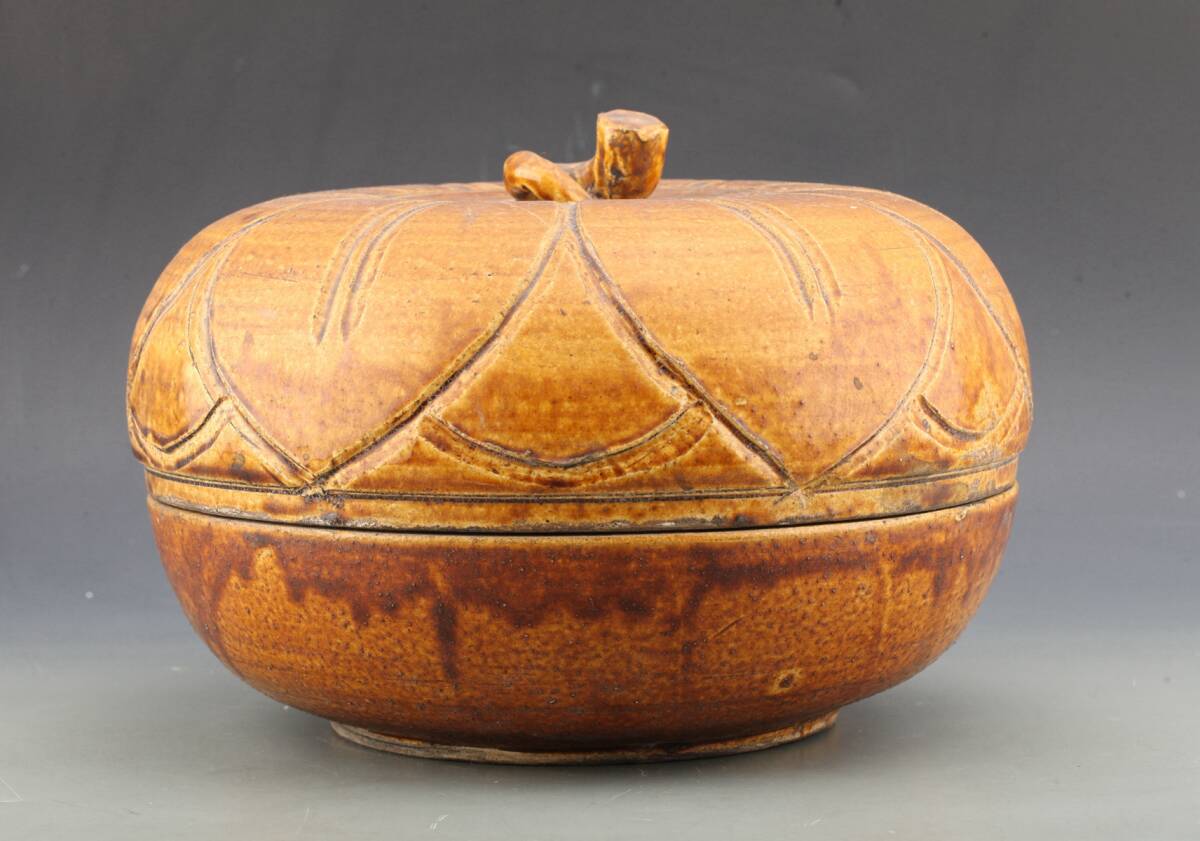 中国美術 時代 黄釉 南瓜大蓋壺 ・古陶磁器 ・珍品旧蔵・古賞物・時代物拍卖