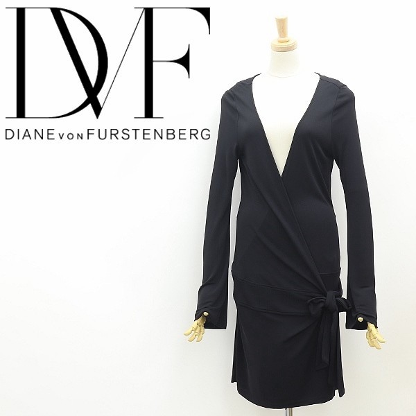 ◆DIANE von FURSTENBERG ダイアンフォン ファステンバーグ ストレッチ カシュクール ワンピース 黒 ブラック 10拍卖