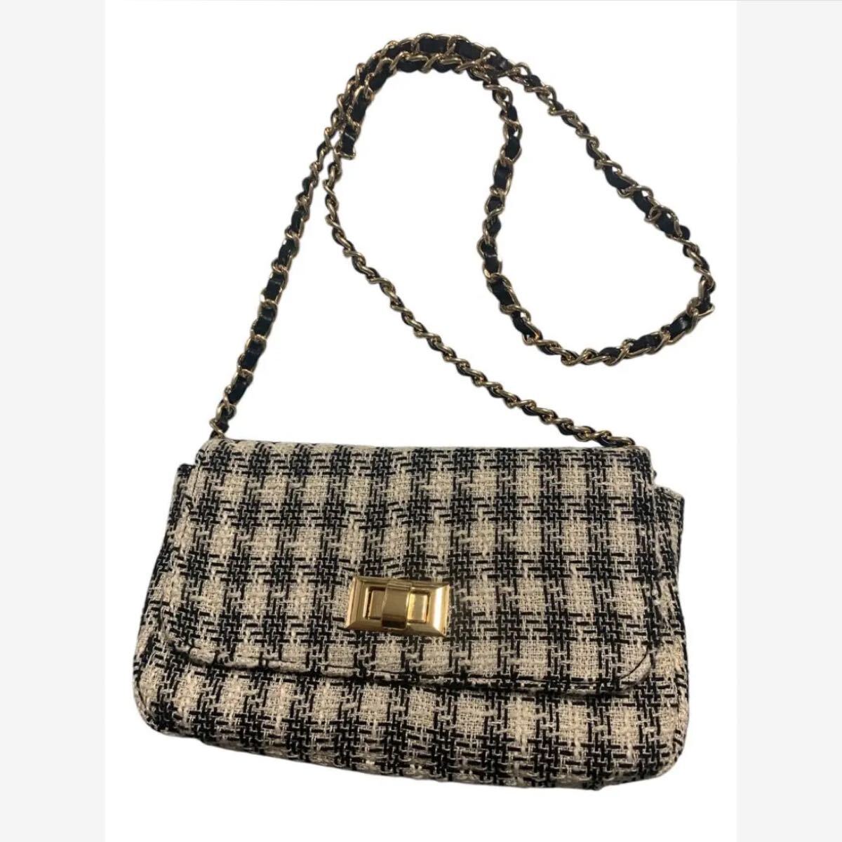 美品 any sis ツイードチェック柄 ツーウェイ バッグ チェーンショルダー拍卖