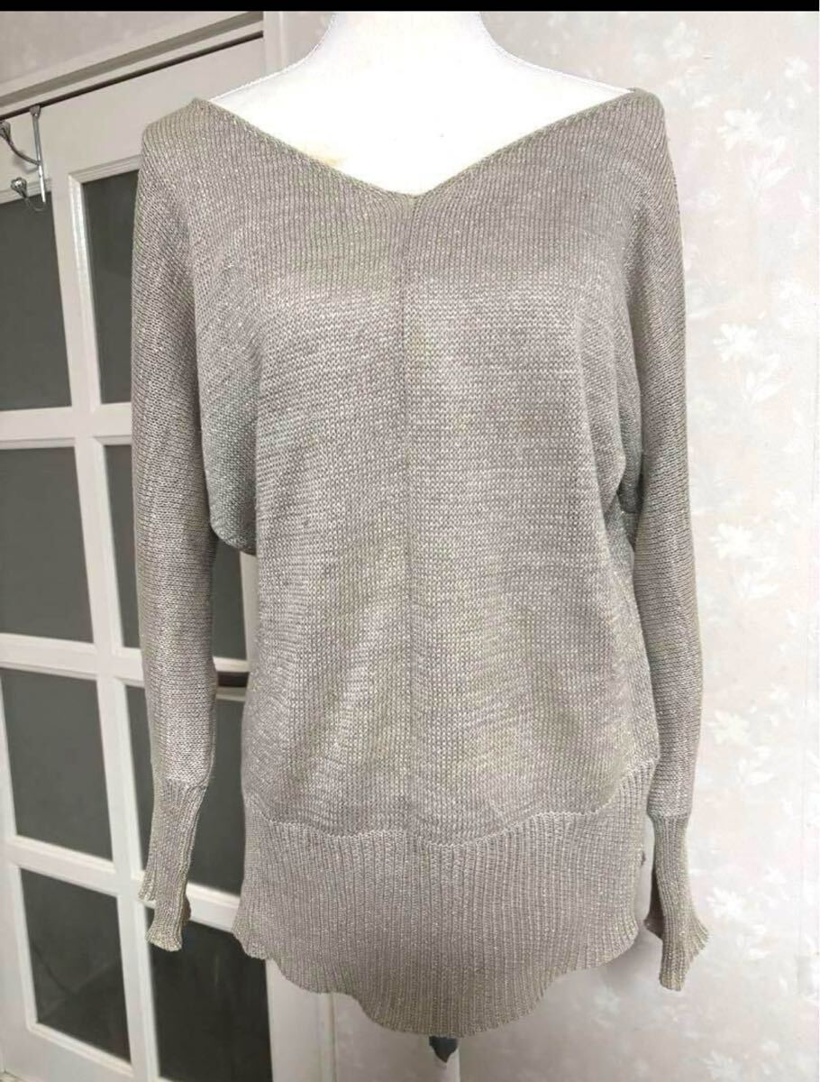 iCB アイシービー 麻とラメ混 リブニット長袖セーター オーバーサイズゆったり拍卖