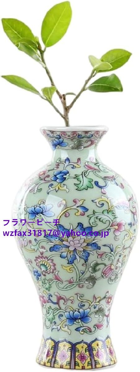 花は小さな陶磁器の花瓶を使って優雅で復古的な中国の手描き磁器を手作りして緑色のエナメルの花瓶オフィスの家庭装飾を飾り、D拍卖