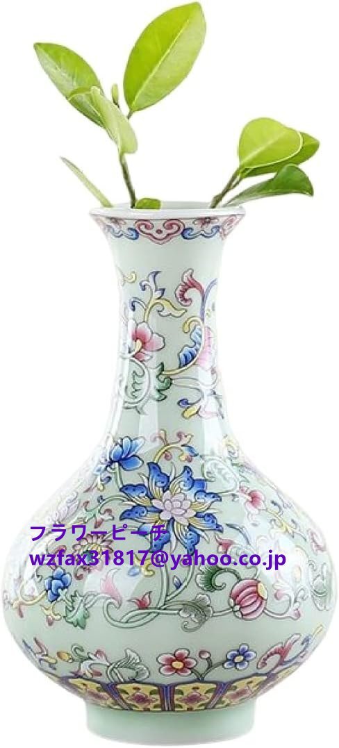花は小さな陶磁器の花瓶を使って優雅で復古的な中国の手描き磁器を手作りして緑色のエナメルの花瓶のオフィスの家庭装飾を飾り、b拍卖