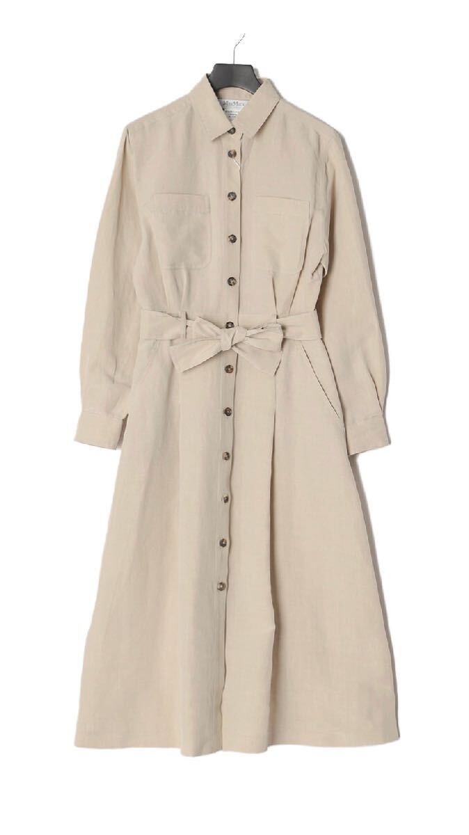 新品 マックスマーラ シルクリネン ベルト シャツ ワンピース 42 Max Mara イタリア製 シャツワンピ 送料無料拍卖