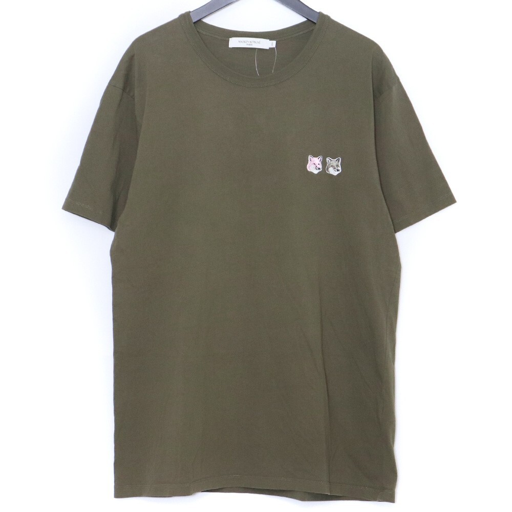 MAISON KITSUNE モノクローム ダブルフォックスヘッド ロゴTシャツ XXLサイズ カーキ JM00124KJ0008 メゾンキツネ 半袖カットソー TEE拍卖