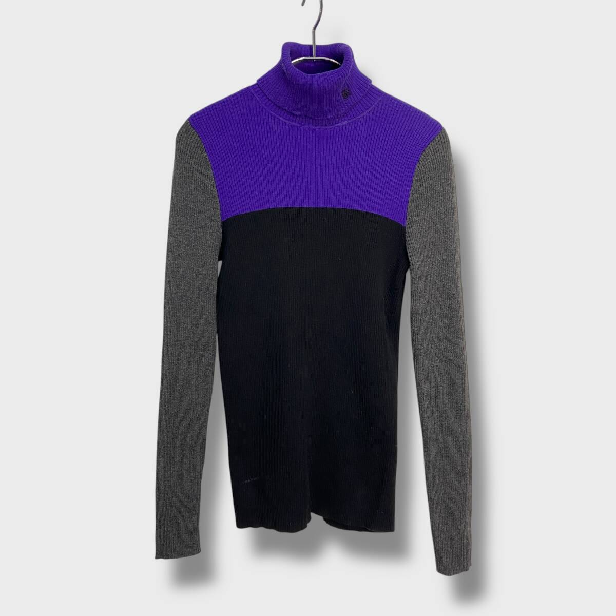 ☆RalphLauren☆タートルネックリブニットカットソー☆パネル切り替えデザイン☆M☆コットン☆D25M拍卖