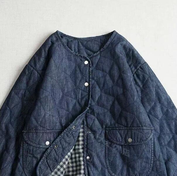 中綿 デニムジャンーパー 羽織物 コットン 綿100% ゆったり オシャレ フリーサイズ ナチュラル 暖かい拍卖