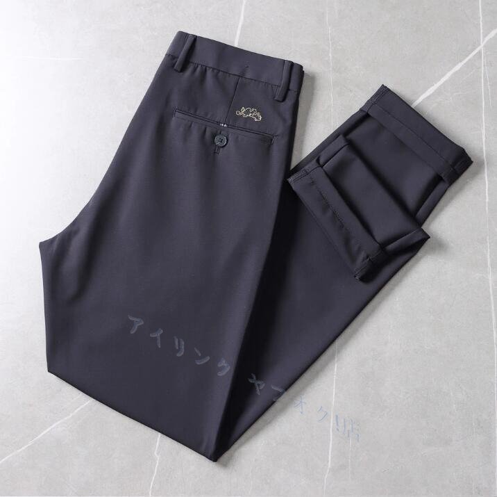 メンズ パンツ 薄手 春夏 紳士 通気性 極上の着心地 長ズボン 細身 防シワ 伸縮性 ビジネス カジュアル スラックス濃紺サイズ選択可拍卖