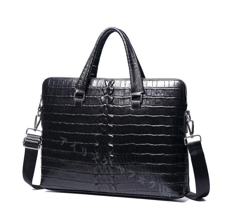 牛革 本革 14インチ クロコダイル型押し メンズバッグ ビジネスバッグ ノートパソコン ブリーフケース A4 レザー 通勤鞄 手提げバッグ 黒拍卖