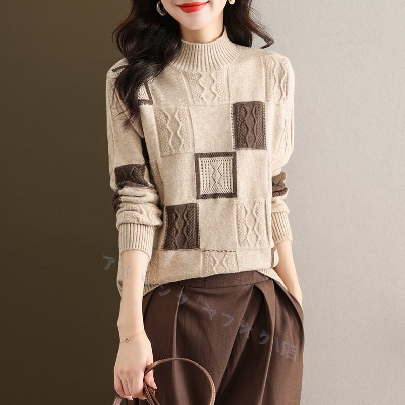 ニット セーター 立ち襟 柔らかい 大人 可愛い トップス ゆったり 切り替え 通学 キレイめ オシャレ ゆるニット ~ 4色選ぶ拍卖