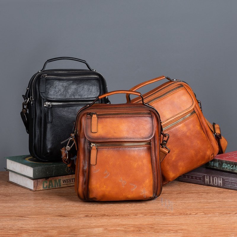 メンズ アンティーク 本革 ショルダーバッグ 斜め掛け鞄 メッセンジャーバッグ 2室 牛革 レザー 縦型 iPad収 納 ヌメ革 本革拍卖