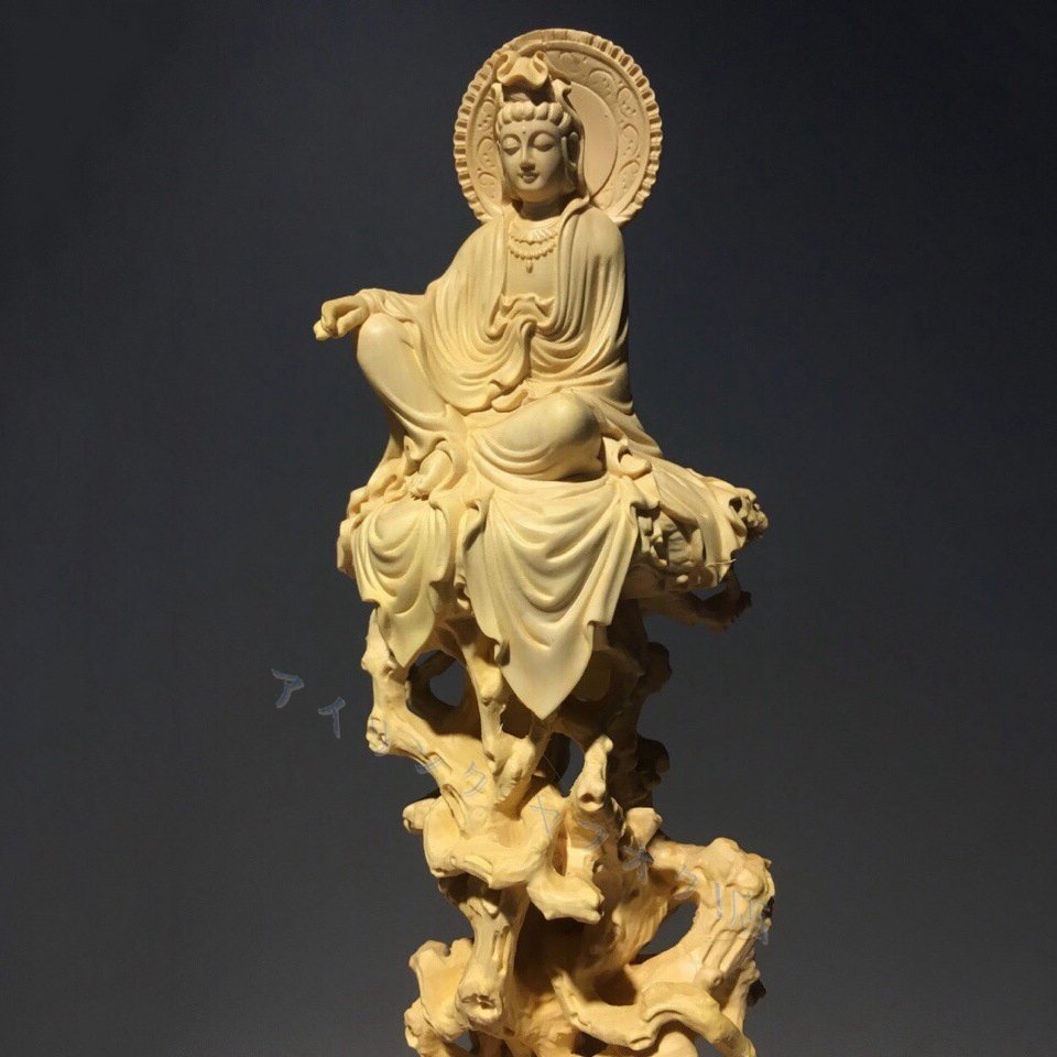 観音菩薩 木彫 縁起物 細密彫刻 自在観音 仏像 置物 仏教美術拍卖