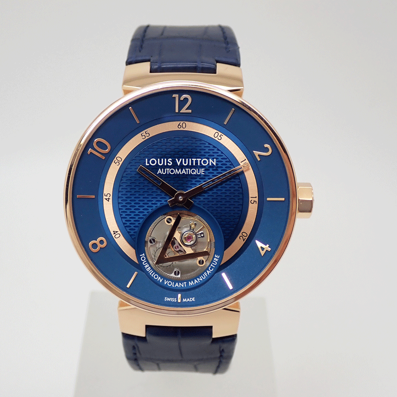 LOUIS VUITTON タンブール タンブール ムーン フライングトゥールビヨン ブルー QA0431 750 K18PG 自動巻 中古美品 送料無料!!拍卖
