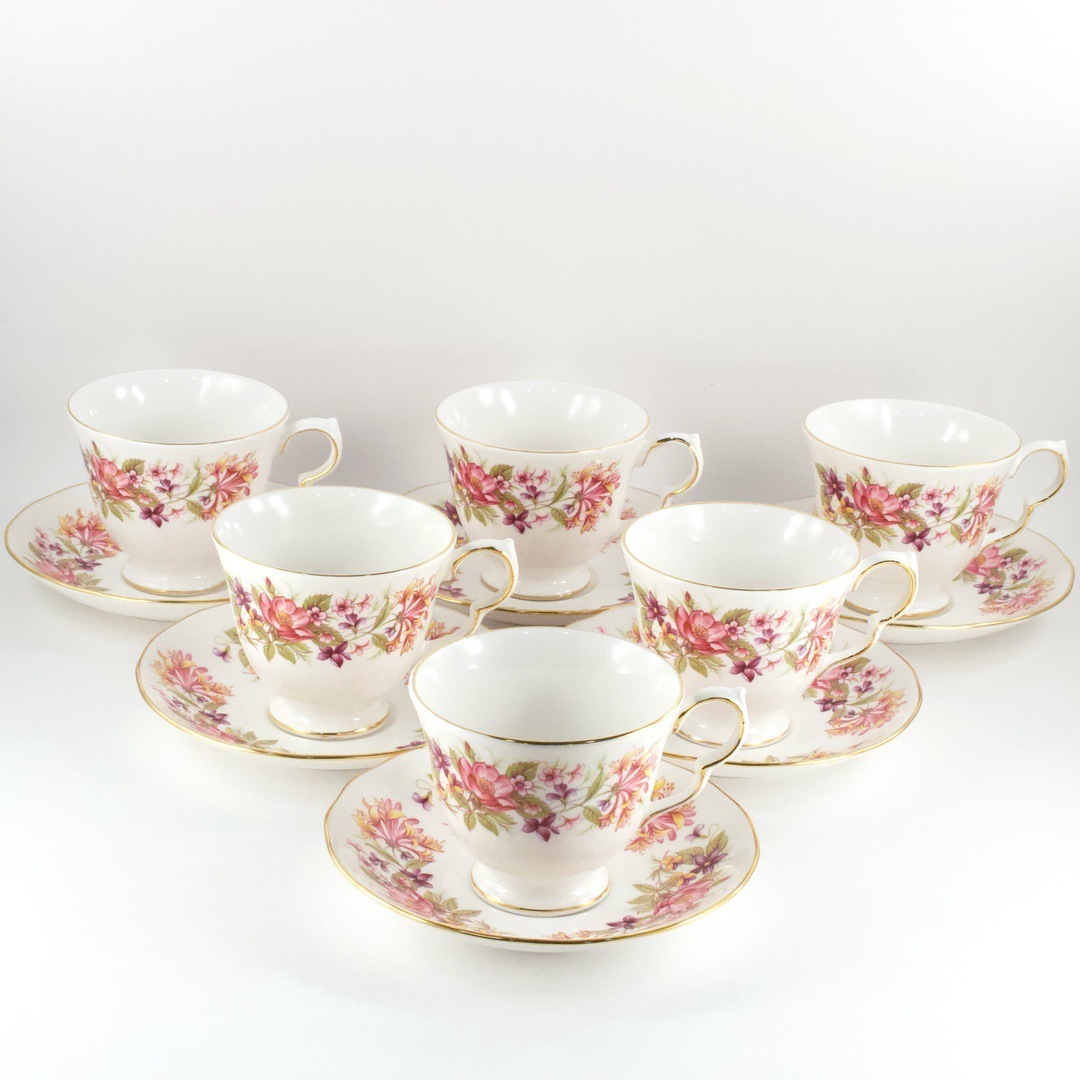 イギリス コルクローボーン チャイナティー 6客セット Colclough Bone China Cup, Saucer PATT No 8581 未使用拍卖