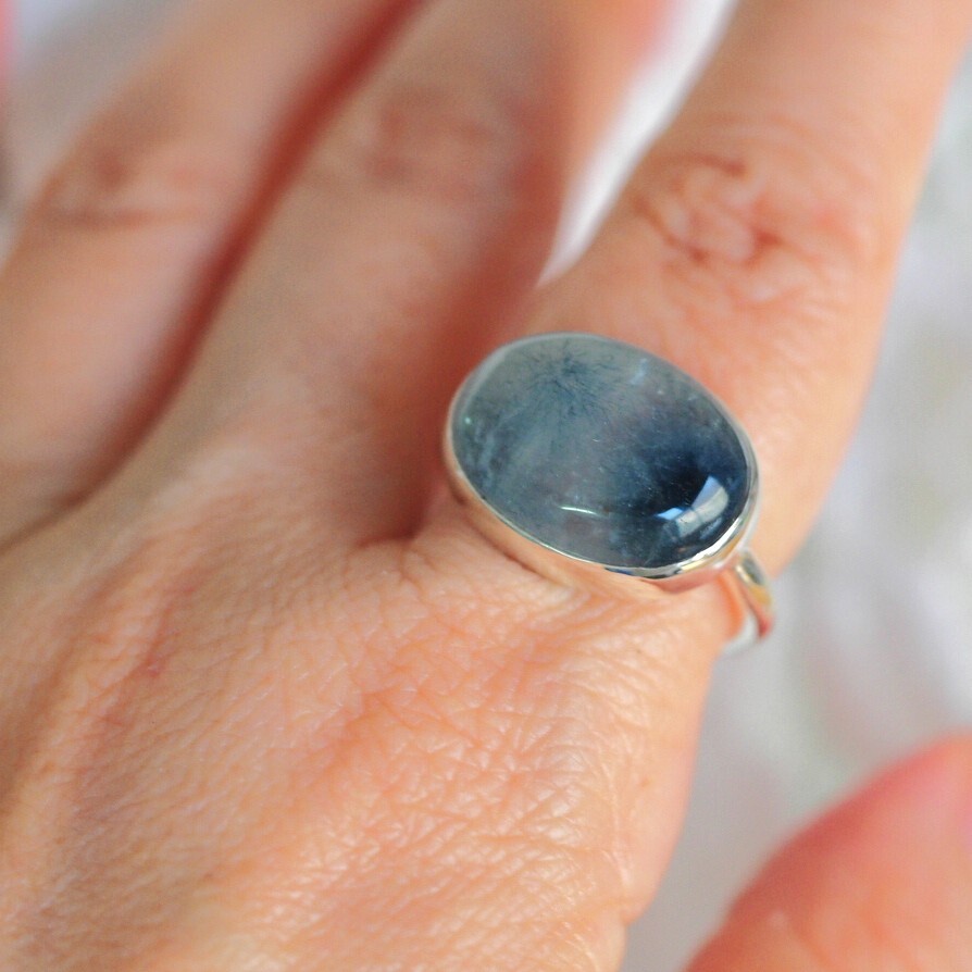 デュモルチェライトインクォーツ ブルーガーデンクォーツ 15号 SVリング拍卖