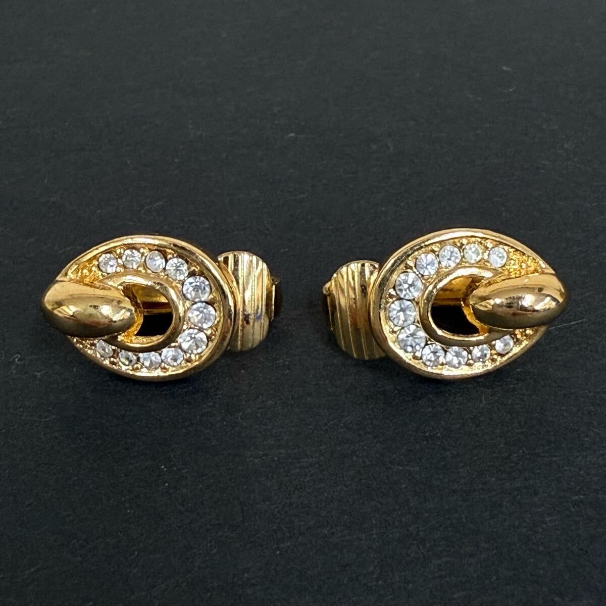 【ディオール】基準内 Christian Dior イヤリング ラインストーン 幅0.9cm ピアス アクセサリー ゴールド色系 金属素材 女性用 レディース拍卖