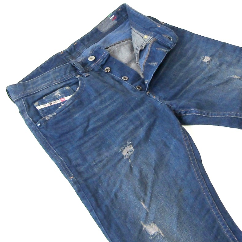 【レア】DIESELディーゼルBRADDOMブルーアイコン▼スリムテーパードデニム▼クラッシュ加工▼30インチ▼ウエスト約80cm拍卖