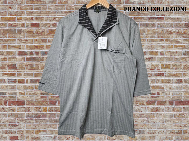 41083■Mサイズ■グレー■FRANCO COLLEZIONI 二重変化衿 七分袖ドレスポロシャツ拍卖