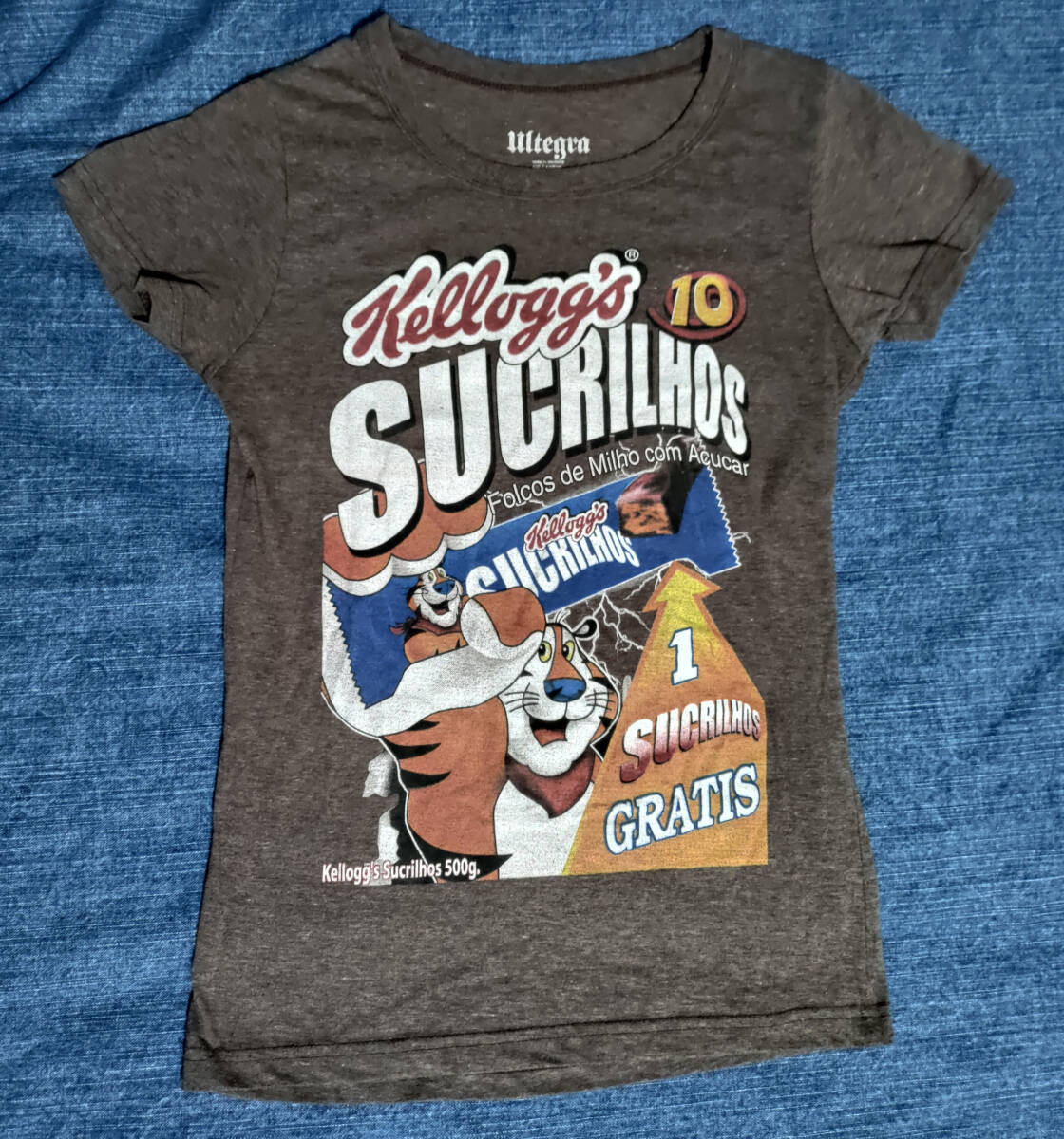 ④ 古着 ケロッグ Kellogg's Tシャツ シリアル コーンフレーク 中古 グレー・こげ茶拍卖