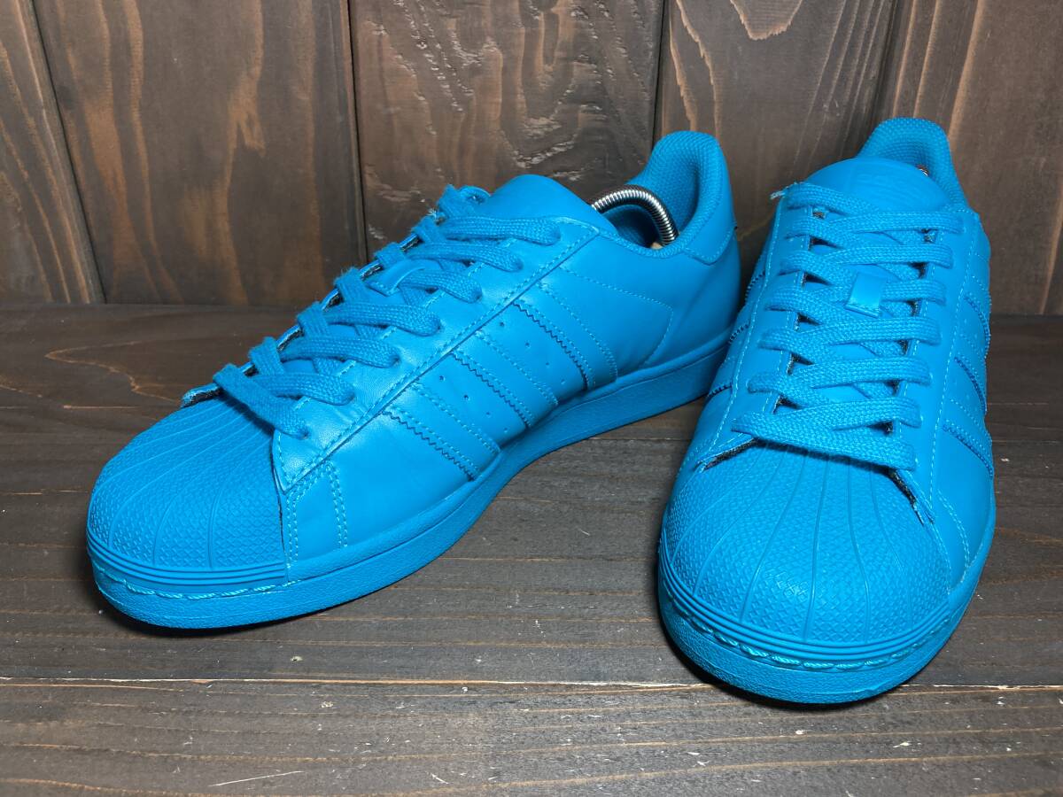 ★adidas × Pharrell Williams SUPER STAR スーパースター スカイ ブルー 2015年製 26.5cm 美品 Used 検 ファレル ウィリアムス拍卖