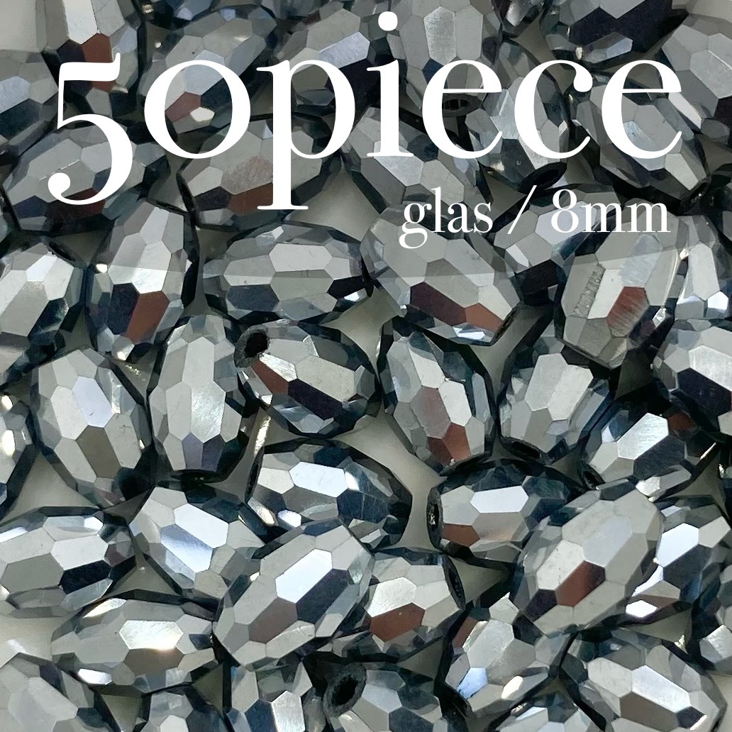 GOSI【 多面カットガラスビーズ オーバル シルバー 50piece 8mm 】銀 定番 セット 素材 材料 ハンドメイド パーツ アクセサリー 大量拍卖