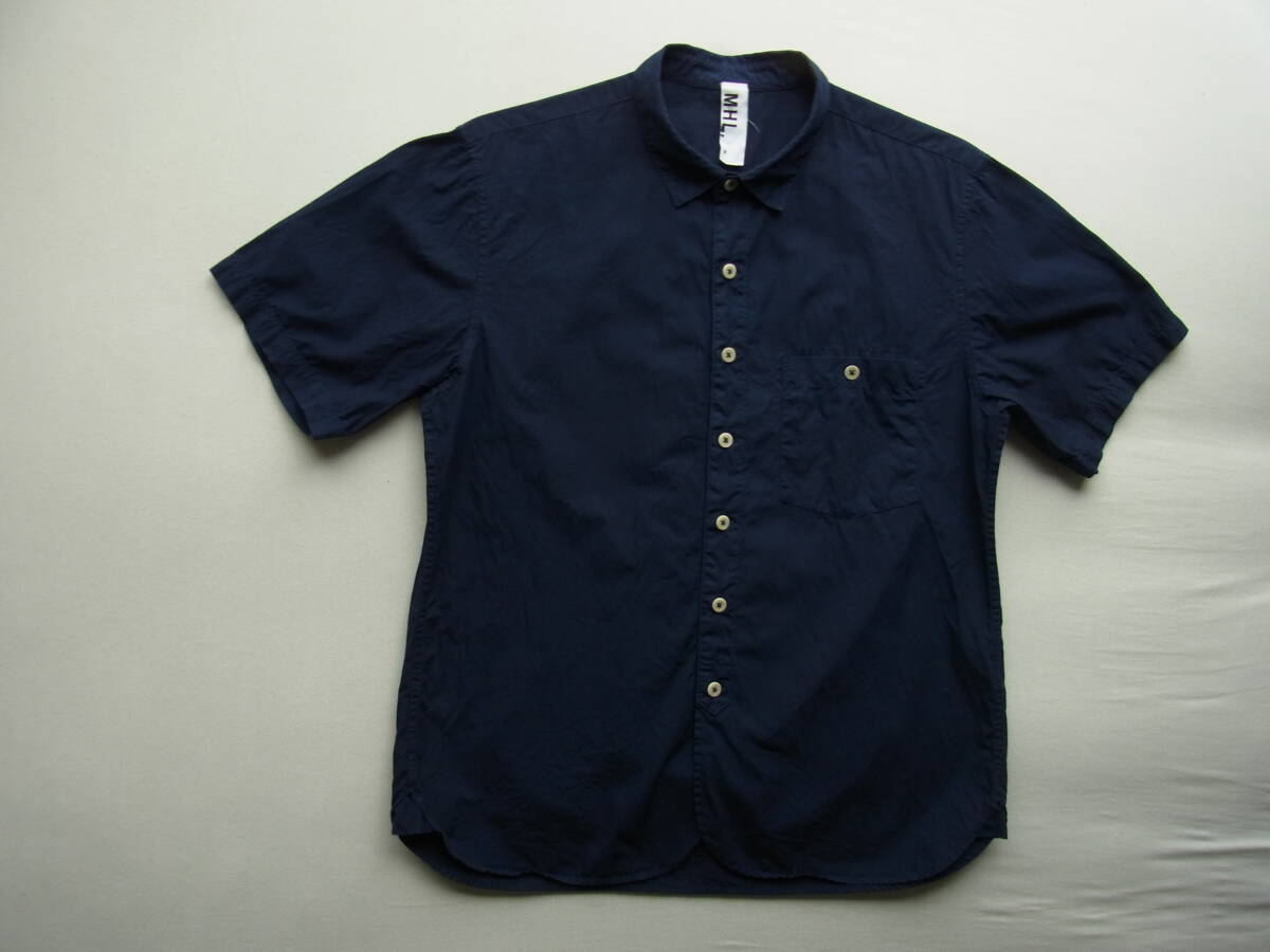 M H L. マーガレットハウエル 半袖 コットンシャツ サイズ M ネイビー拍卖