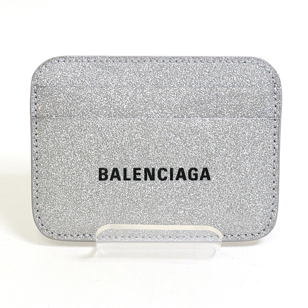 バレンシアガ BALENCIAGA カードケース 593812 メタリック シルバー ロゴ カードホルダー【中古】Sランク拍卖