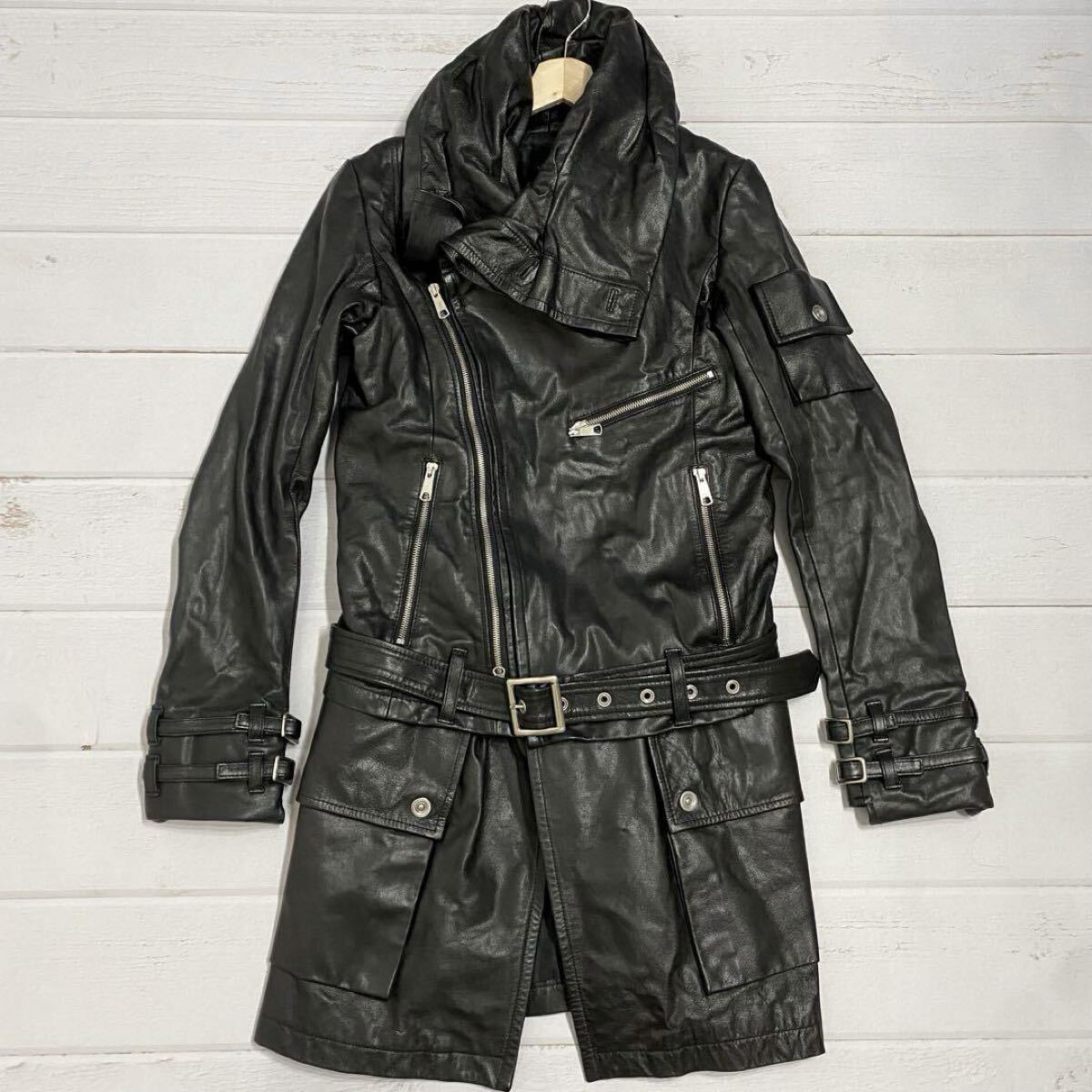 激レア!!!Yasuyuki Ishii ヤスユキイシイ 変形 ギミック レザー コート ベルト フェイクレイヤード ジップ 黒 archive y2k M拍卖