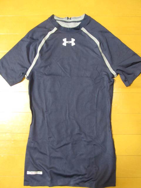 良品【UNDER ARMOUR】アンダーアーマー ヒートギア コンプレッション ベンチレーテッド 紺×灰 SM スポーツインナー 拍卖