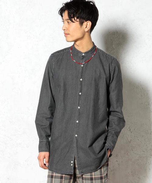 美品ルーマニア製!!バレーシ VARESI*定価2.1万 エイジング加工ブラックデニムバンドカラーシャツ S 実寸M 黒 UNITED ARROWS購入拍卖