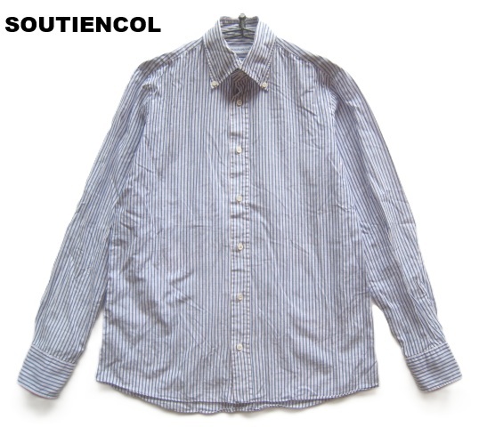 美品日本製!!スティアンコル SOUTIENCOL*美シルエット マルチストライプ柄ボタンダウンシャツ 2 実寸M ユニバーサルラボ拍卖