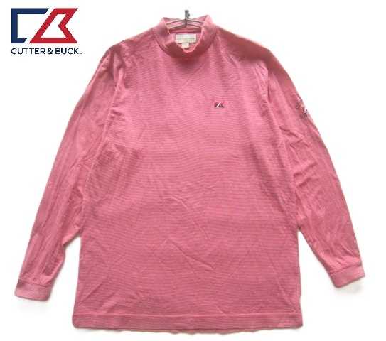 美品!!カッター&バック CUTTER&BUCK*ロゴ刺繍 モックネックカットソー・長袖Tシャツ L 赤 レッド ゴルフ GOLF デサント DESCENTE拍卖